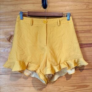 Glam Polka Dot Ruffle Shorts Mustard Yellow Gold Small S High Waist NWT